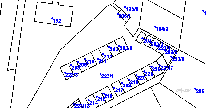 Parcela st. 212 v KÚ Dýšina, Katastrální mapa