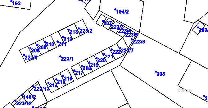 Parcela st. 221 v KÚ Dýšina, Katastrální mapa