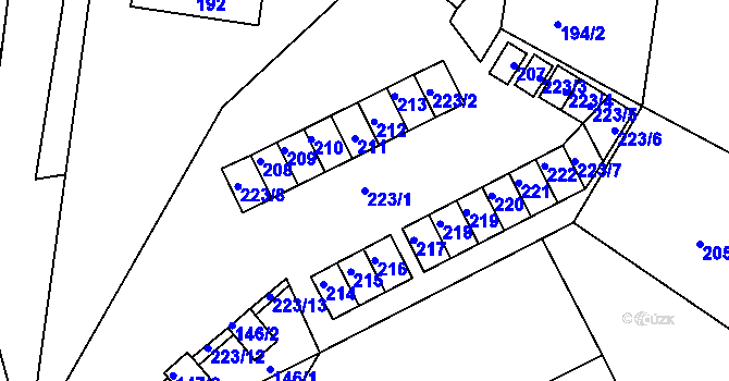 Parcela st. 223/1 v KÚ Dýšina, Katastrální mapa