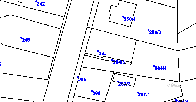 Parcela st. 283 v KÚ Dýšina, Katastrální mapa