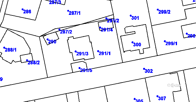 Parcela st. 291/1 v KÚ Dýšina, Katastrální mapa