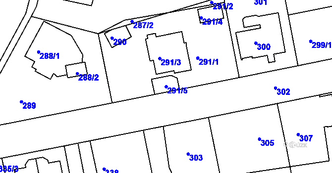 Parcela st. 291/5 v KÚ Dýšina, Katastrální mapa