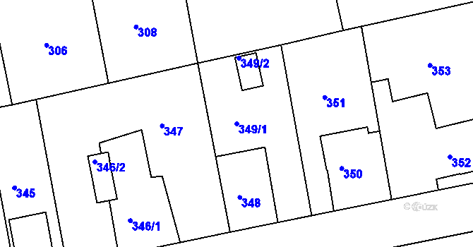 Parcela st. 349/1 v KÚ Dýšina, Katastrální mapa