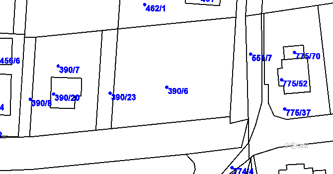 Parcela st. 390/6 v KÚ Dýšina, Katastrální mapa