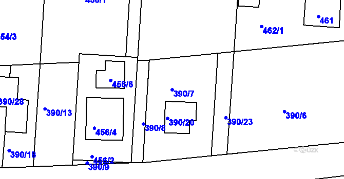 Parcela st. 390/7 v KÚ Dýšina, Katastrální mapa