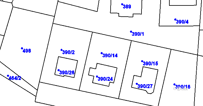 Parcela st. 390/14 v KÚ Dýšina, Katastrální mapa