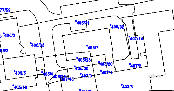 Parcela st. 405/7 v KÚ Dýšina, Katastrální mapa
