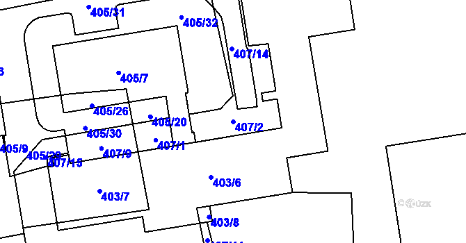 Parcela st. 407/2 v KÚ Dýšina, Katastrální mapa