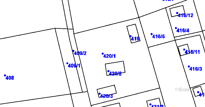 Parcela st. 420/1 v KÚ Dýšina, Katastrální mapa