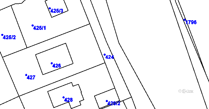 Parcela st. 424 v KÚ Dýšina, Katastrální mapa