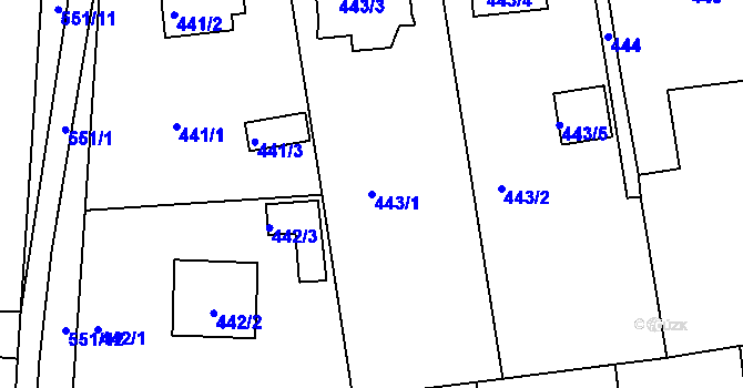 Parcela st. 443/1 v KÚ Dýšina, Katastrální mapa