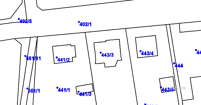 Parcela st. 443/3 v KÚ Dýšina, Katastrální mapa