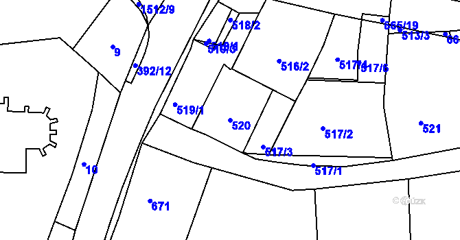 Parcela st. 520 v KÚ Dýšina, Katastrální mapa
