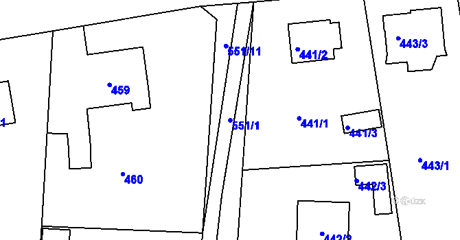 Parcela st. 551/1 v KÚ Dýšina, Katastrální mapa