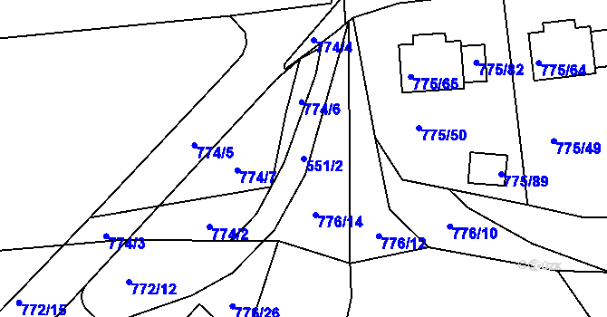 Parcela st. 551/2 v KÚ Dýšina, Katastrální mapa