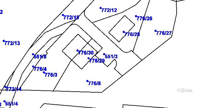 Parcela st. 551/3 v KÚ Dýšina, Katastrální mapa
