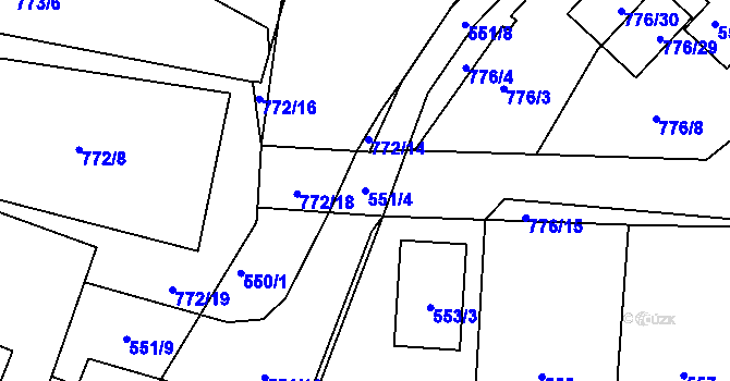 Parcela st. 551/4 v KÚ Dýšina, Katastrální mapa