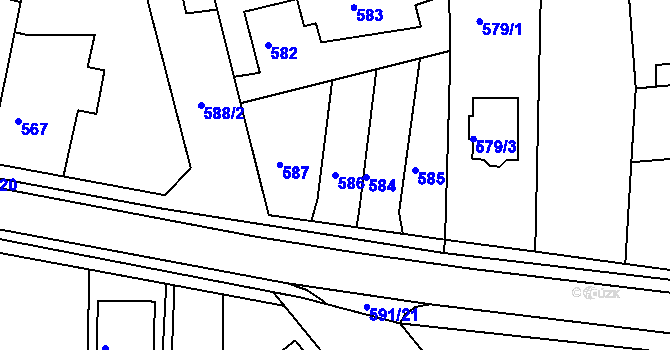 Parcela st. 586 v KÚ Dýšina, Katastrální mapa