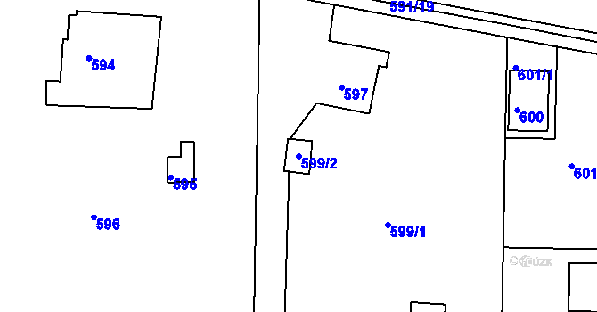 Parcela st. 599/2 v KÚ Dýšina, Katastrální mapa