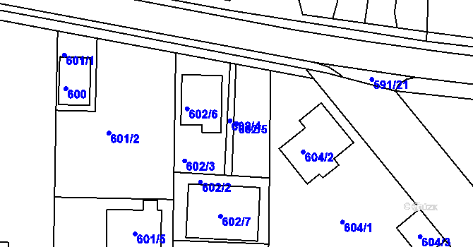 Parcela st. 602/5 v KÚ Dýšina, Katastrální mapa