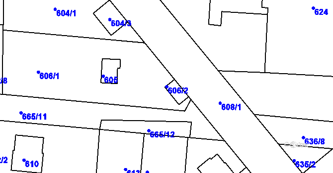 Parcela st. 606/2 v KÚ Dýšina, Katastrální mapa
