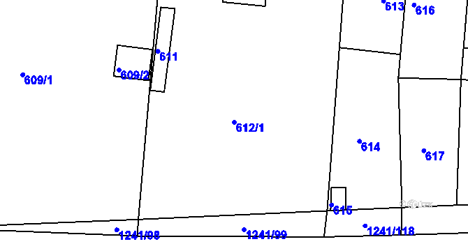Parcela st. 612/1 v KÚ Dýšina, Katastrální mapa