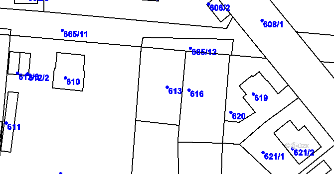 Parcela st. 613 v KÚ Dýšina, Katastrální mapa