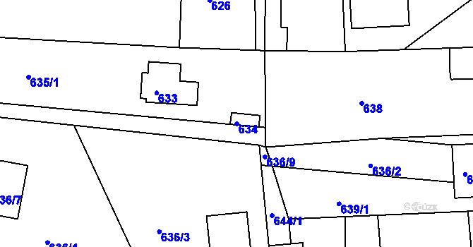 Parcela st. 634 v KÚ Dýšina, Katastrální mapa