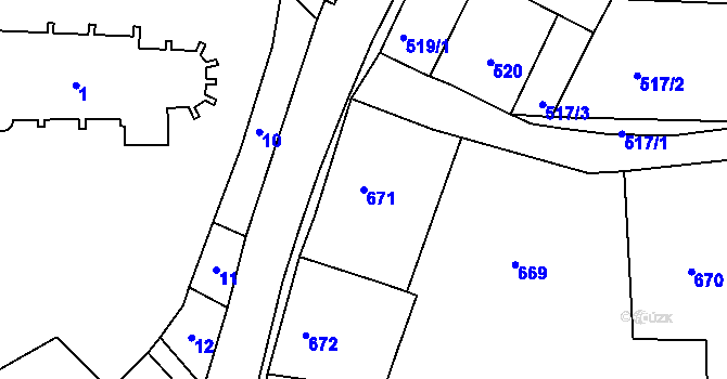 Parcela st. 671 v KÚ Dýšina, Katastrální mapa