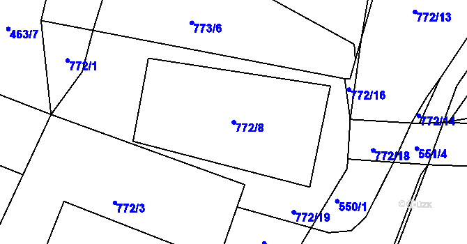 Parcela st. 772/8 v KÚ Dýšina, Katastrální mapa