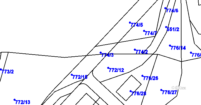 Parcela st. 774/3 v KÚ Dýšina, Katastrální mapa