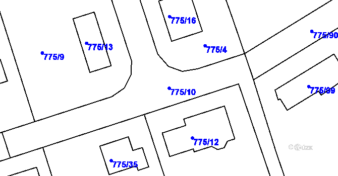 Parcela st. 775/10 v KÚ Dýšina, Katastrální mapa