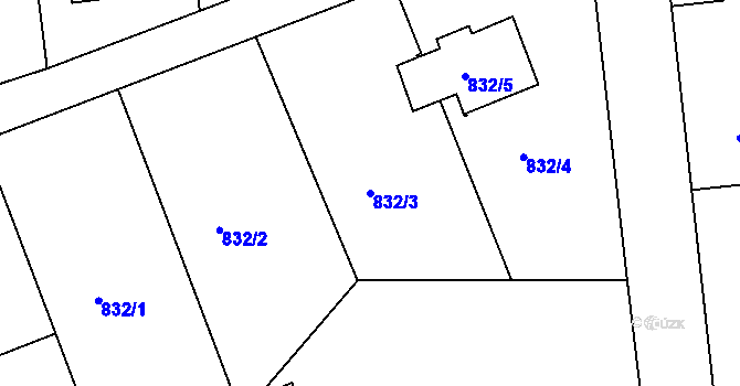 Parcela st. 832/3 v KÚ Dýšina, Katastrální mapa