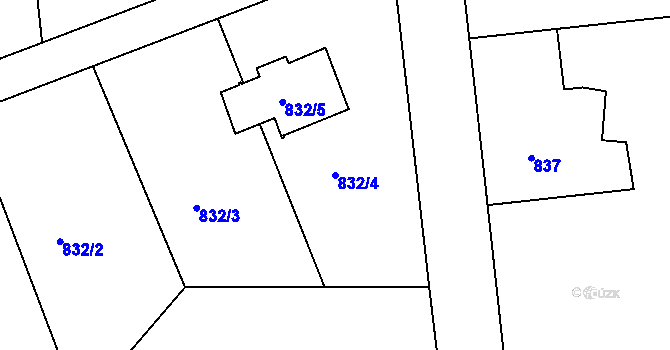 Parcela st. 832/4 v KÚ Dýšina, Katastrální mapa