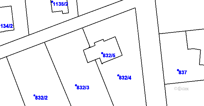 Parcela st. 832/5 v KÚ Dýšina, Katastrální mapa
