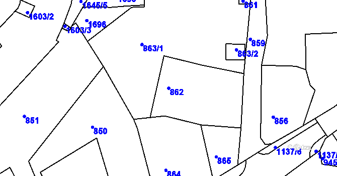 Parcela st. 862 v KÚ Dýšina, Katastrální mapa