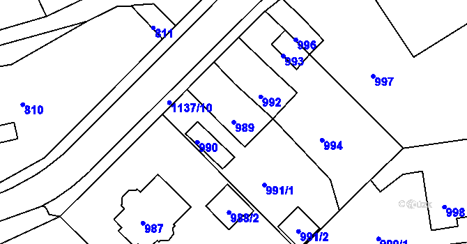 Parcela st. 989 v KÚ Dýšina, Katastrální mapa