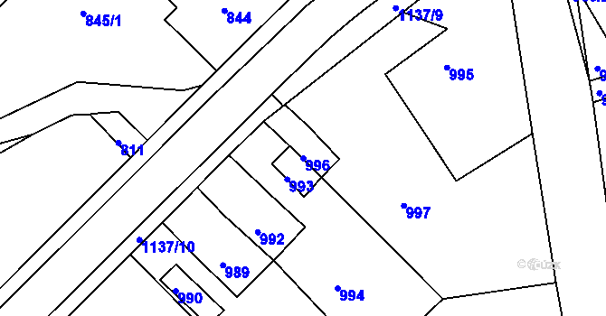 Parcela st. 996 v KÚ Dýšina, Katastrální mapa