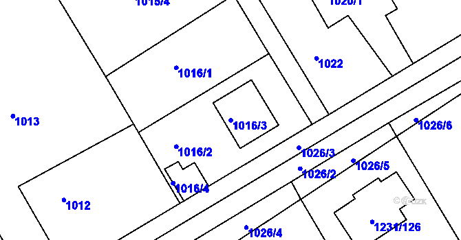 Parcela st. 1016/3 v KÚ Dýšina, Katastrální mapa