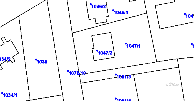 Parcela st. 1047/2 v KÚ Dýšina, Katastrální mapa