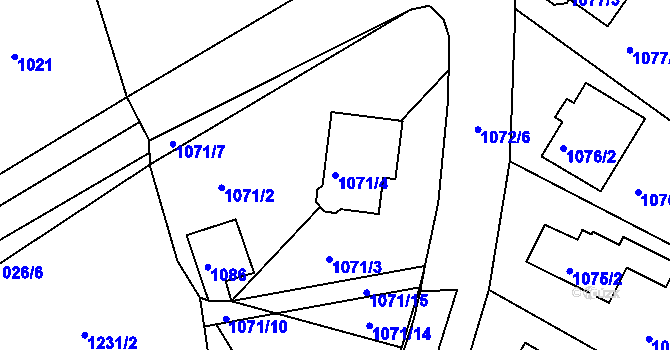 Parcela st. 1071/4 v KÚ Dýšina, Katastrální mapa