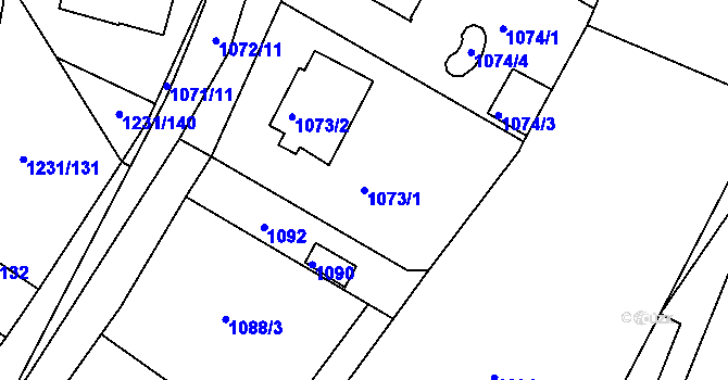 Parcela st. 1073/1 v KÚ Dýšina, Katastrální mapa