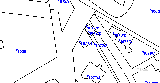 Parcela st. 1077/4 v KÚ Dýšina, Katastrální mapa