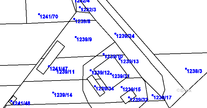 Parcela st. 1239/10 v KÚ Dýšina, Katastrální mapa