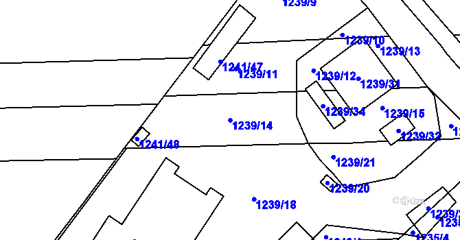 Parcela st. 1239/14 v KÚ Dýšina, Katastrální mapa