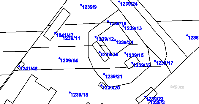Parcela st. 1239/34 v KÚ Dýšina, Katastrální mapa