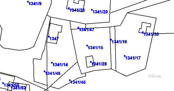 Parcela st. 1341/15 v KÚ Dýšina, Katastrální mapa