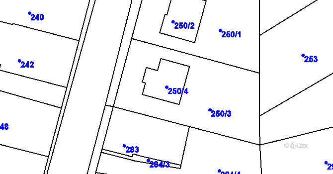 Parcela st. 250/4 v KÚ Dýšina, Katastrální mapa