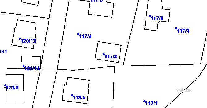 Parcela st. 117/8 v KÚ Dýšina, Katastrální mapa