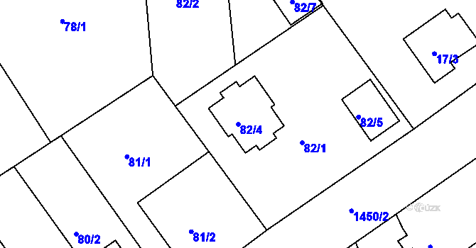 Parcela st. 82/4 v KÚ Dýšina, Katastrální mapa